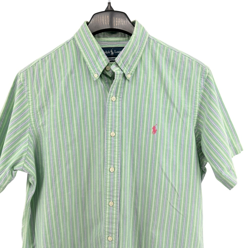 Ralph Lauren Button Down Mens Large Pre-Owned Pastel Green Striped Custom Fit - Picture 7 of 15
